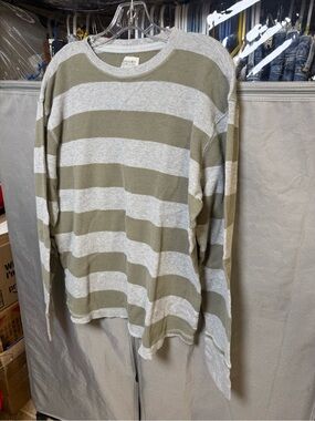 Mossimo Supply Co. Olive & Light Gray Striped Long Sleeve Crewneck